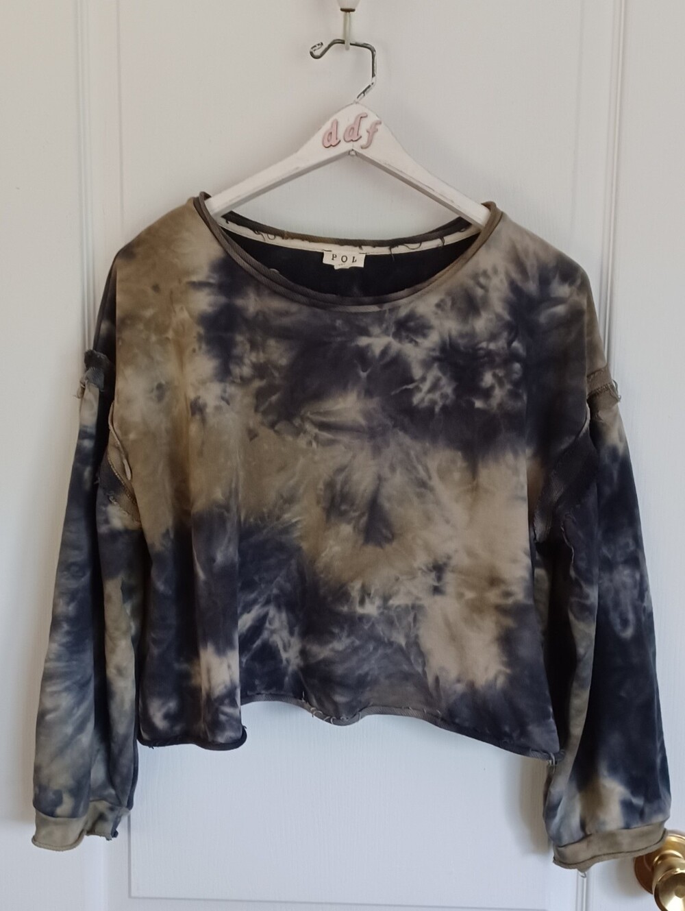POL CLOTHING LONG-SLEEVE TIE-DYE CROPPED PULLOVER SWEATSHIRT STYLE#TKT633 MEDIUM